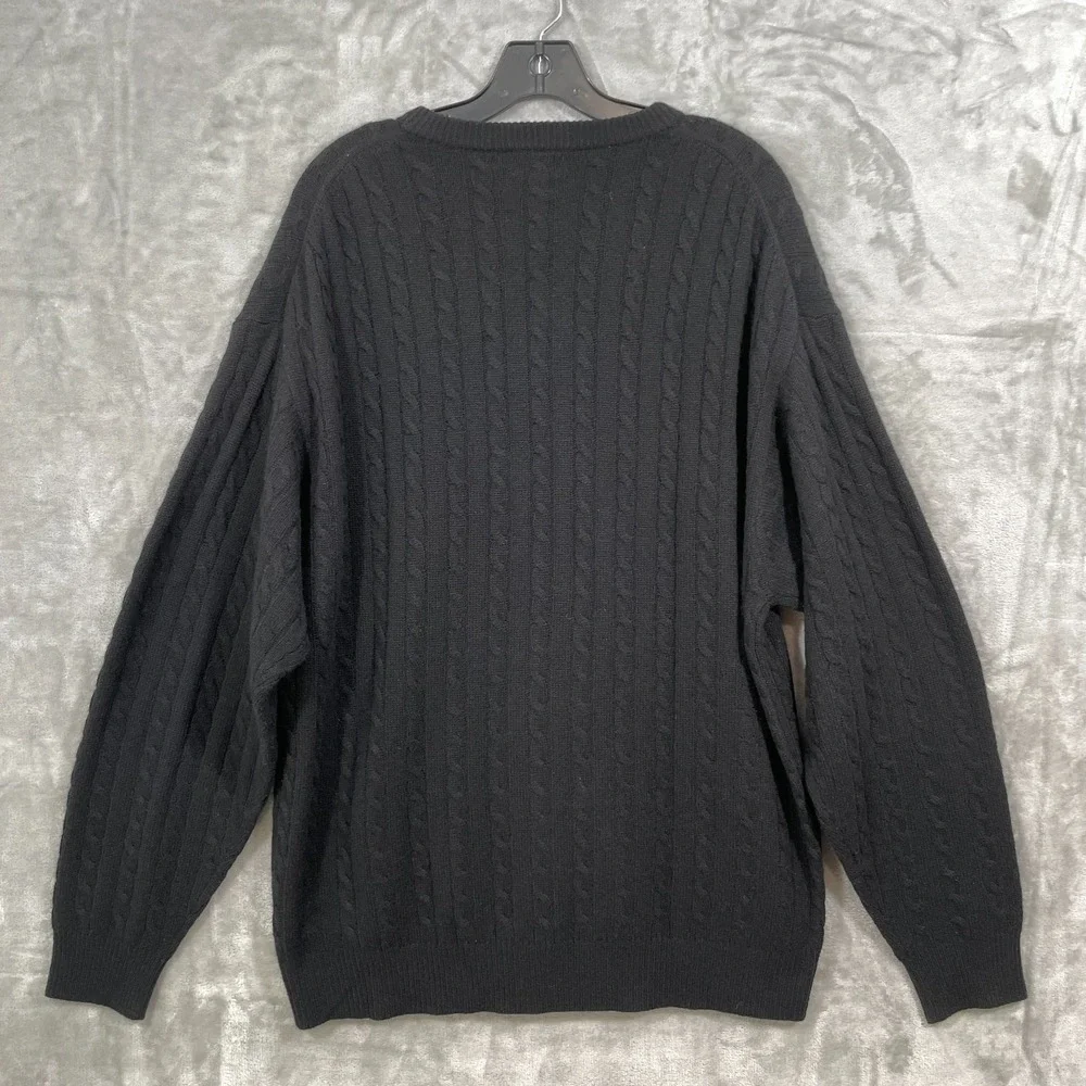 Vintage Neiman Marcus 100% Cashmere Cable Knit Sweater‎ Mens XXL Black Crewneck